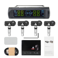 Solar Power USB Clock TPMS Car Tire Pressure Monitoring System LCD 4 External / Internal Sensors for SUV Temperature Warning