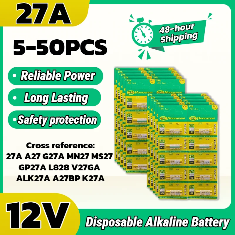 

A27 27A 12V Alkaline Battery for Doorbell, Remote, Toy, Smart Home, Sensors - Widely Compatible with MN27 MS27 GP27A L828