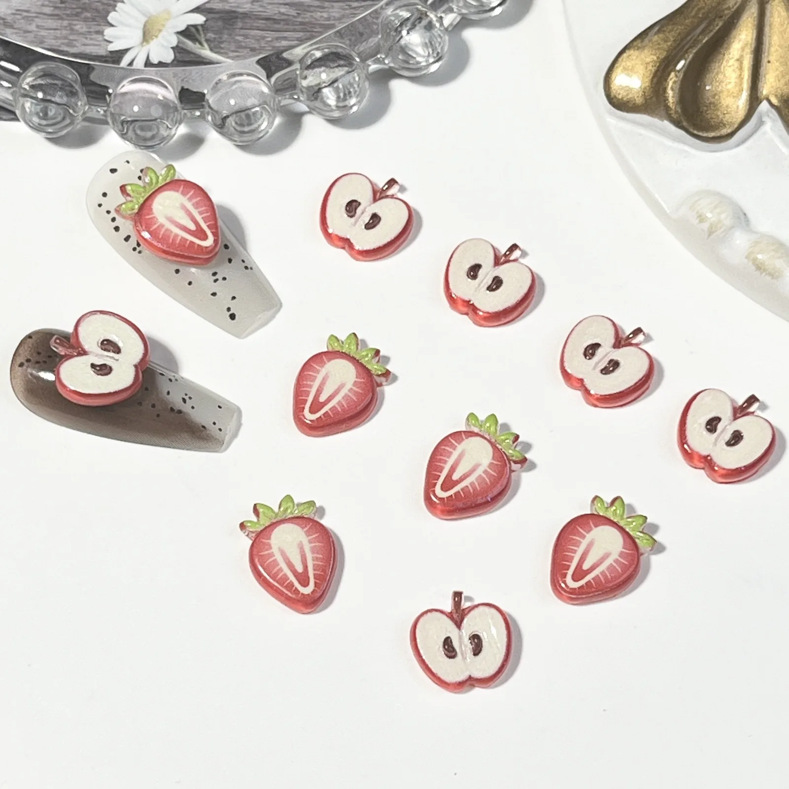 20pcs miniso apple cartoon nail charms for diy nail making kawaii cute resin nail art decoreation