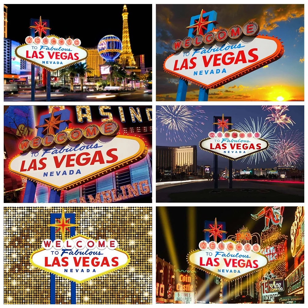 Fondo Temático de Las Vegas, escenas nocturnas de ciudad, entrada de Casino, suministros de decoración de fiesta de cumpleaños, Pancarta, accesorios de vinilo para estudio fotográfico