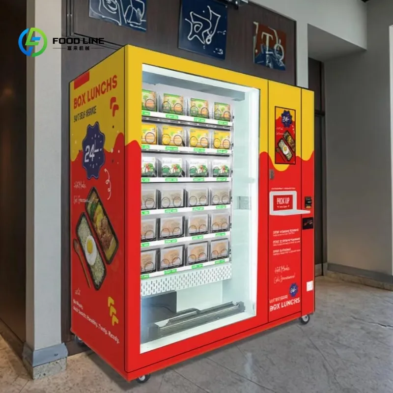 Customized Commercial Hot Food Vending Machine Hot and Cold Meal Dispenser, Smart Touch Screen Automated Lunch Box Kiosk