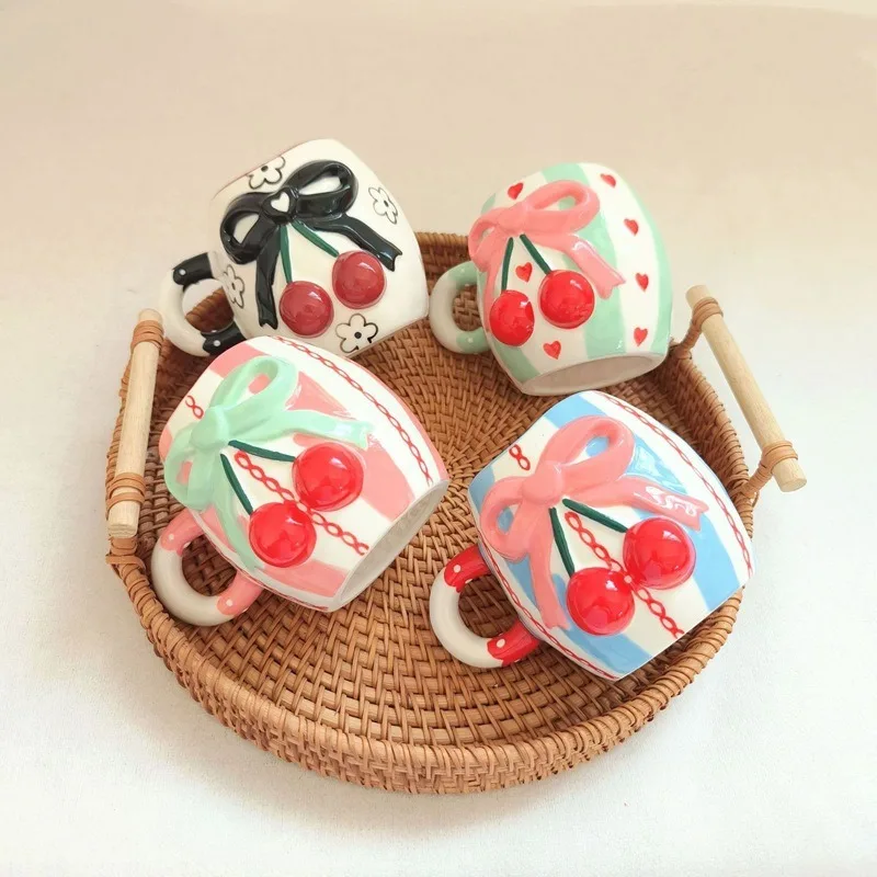 Tazza in ceramica con fiocco in ciliegio Tazza in ceramica di nicchia Tazza da caffè al latte Tazze in ceramica stile piccola ragazza fresca