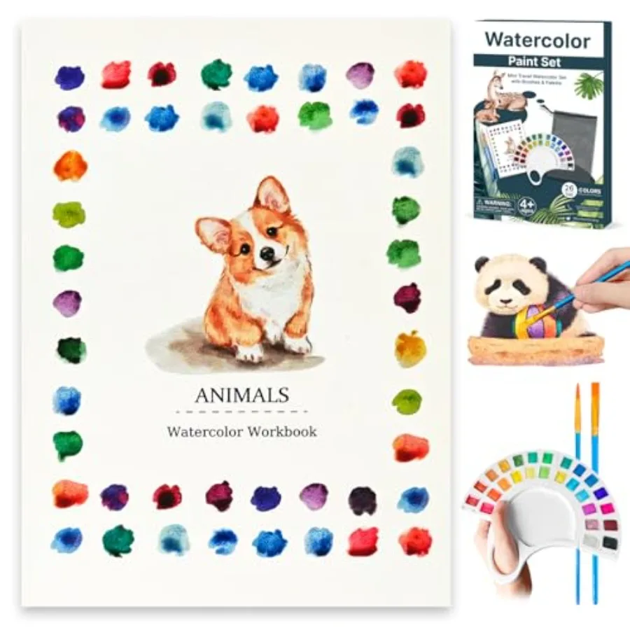 

Watercolor Workbook, Water Coloring Book with 13 Pages 300GSM Paper, 26 Colors Watercolor Paint Set with Brush and Storage Bag,
