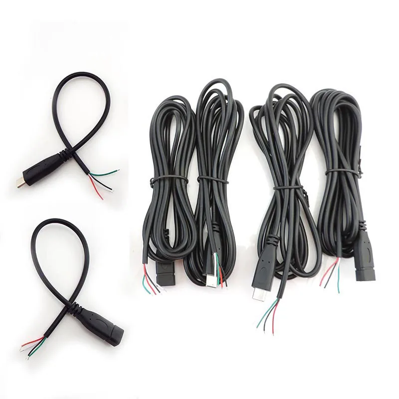 0.25M 1M 2M USB Type-C Male Female Plug Power Supply Wire Charger 28awg 4 Pin USB-C DIY Repair Cable Welding P1