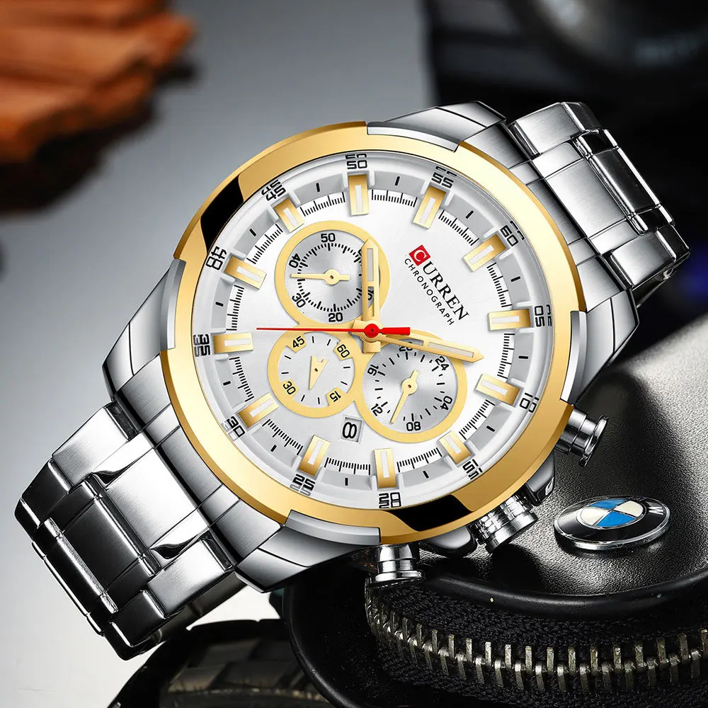 Men Business six-pin calendar waterproof Casual Sporty Wristwatches Stainless Steel Band Chronograph Clock Men's Watches Luxury