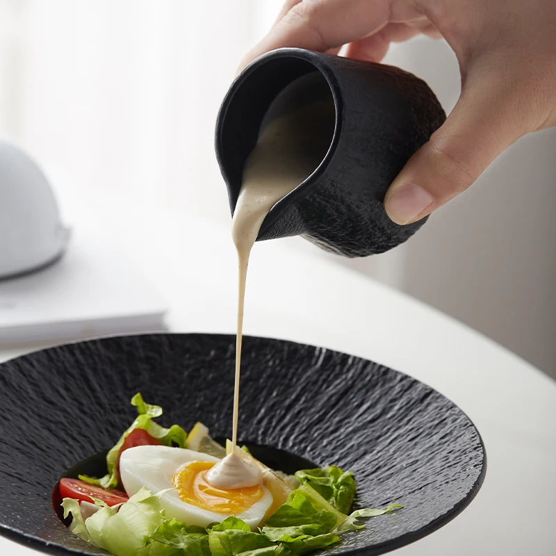 Rock Pattern Steak Sauce Cup, Pointed Mouth Milk Jugs, Sugar Bowl, Mini Milk Pot, Black and White Ceramic Espresso Cups