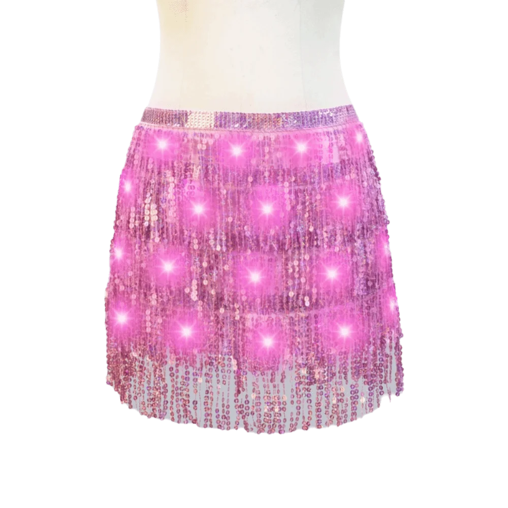 Belt Wrap Belly Dance Hip Scarf Shiny Lace-up Light Up Hip Scarf Star Fringe Night Club LED Sequin Tassel Skirts Festival