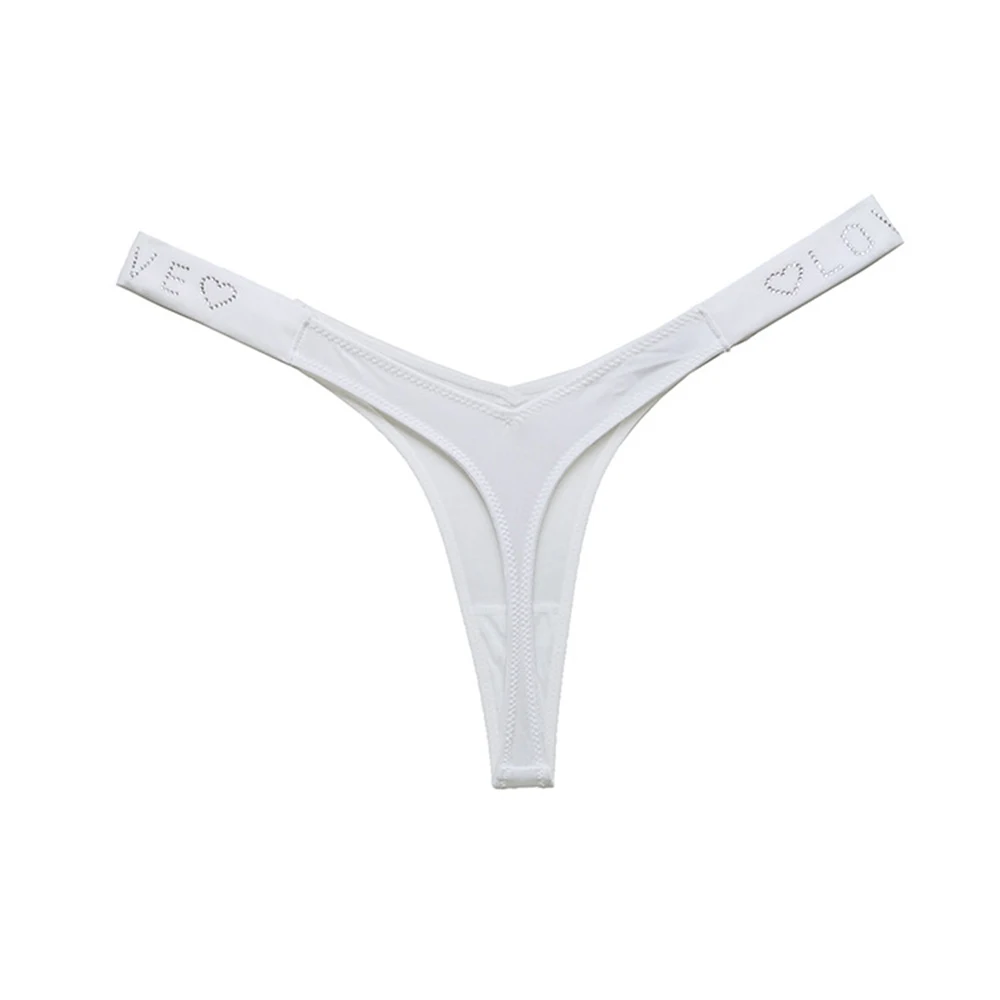 Women Sexy High Cut G-String Thongs Diamond Decoration T-Back Panties Ladies Mini Underpants Lingeries Solid Soft Briefs Thong