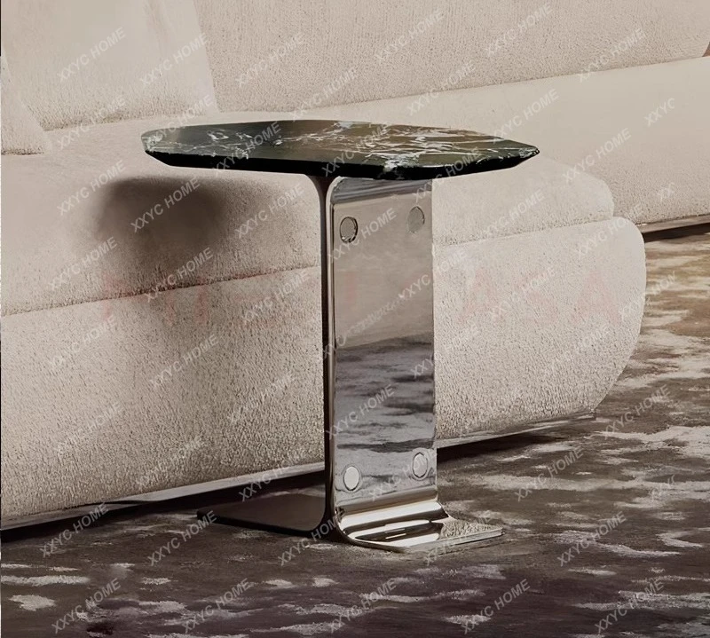 Lluxury marble texture corner few living room sofa solid steel mobile side table