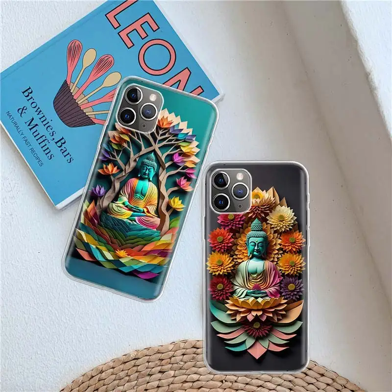 Origami Paper Cuttings Buddha Clear Case For iPhone 11 13 14 Pro 15 Pro Max 12 Mini 16 XR X XS Max 7 8 Plus Clear TPU Phone