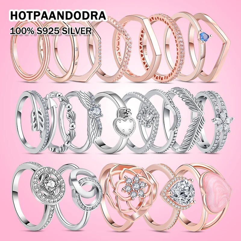 

Fashion Simple Sparkling Zircon Flower Lock Heart Conch Rings Silver Rose Gold For Original Women Ring Jewelry Holiday Gifts DIY