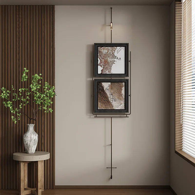 minimalist decorative lamp wall hanging metal rod decorative painting, three-dimensional entrance background wall device