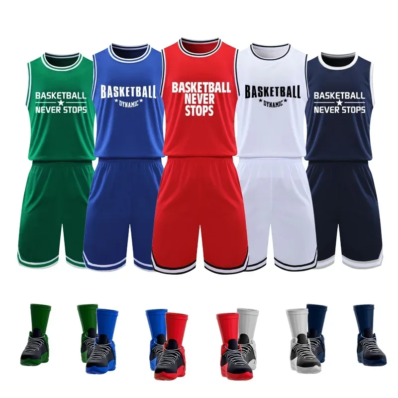 

Wholesale Custom Men Polyester Basketball Jersey Sets Youth Basketball Uniforms Mesh Fabric Basketball Short Sleeve Shirts LQ217