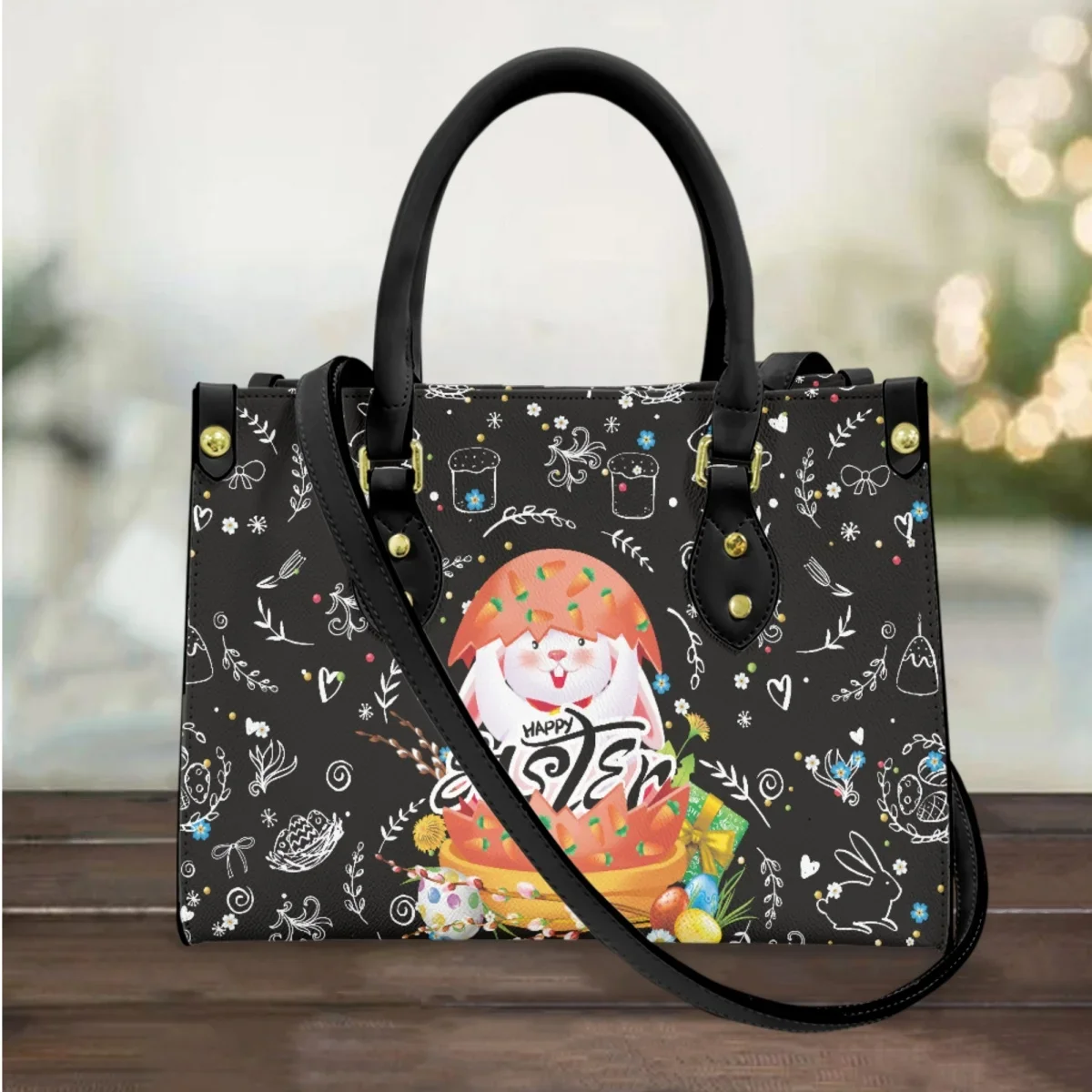 Easter Floral Bunny Design Luxury Designer Handbag Top Handle Fashion Pu Leather Tote Clutch Easter Gift for Women Sac A Mains