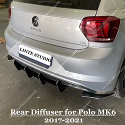 4 Fins Rear Bumper Diffuser Lip for Volkswagen Vw Polo Mk6 TSI TGI MPI 2017-2021 Hatchback Bodykit Splitter Bodykit Tuning ABS