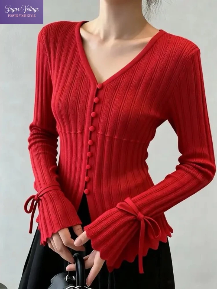 Y2K موضة الأحمر متماسكة الخصر سليم صالح المرأة الخريف الشتاء الراقية أنيقة شيك الشباب سترة أنيقة عادية شيك سترة #1