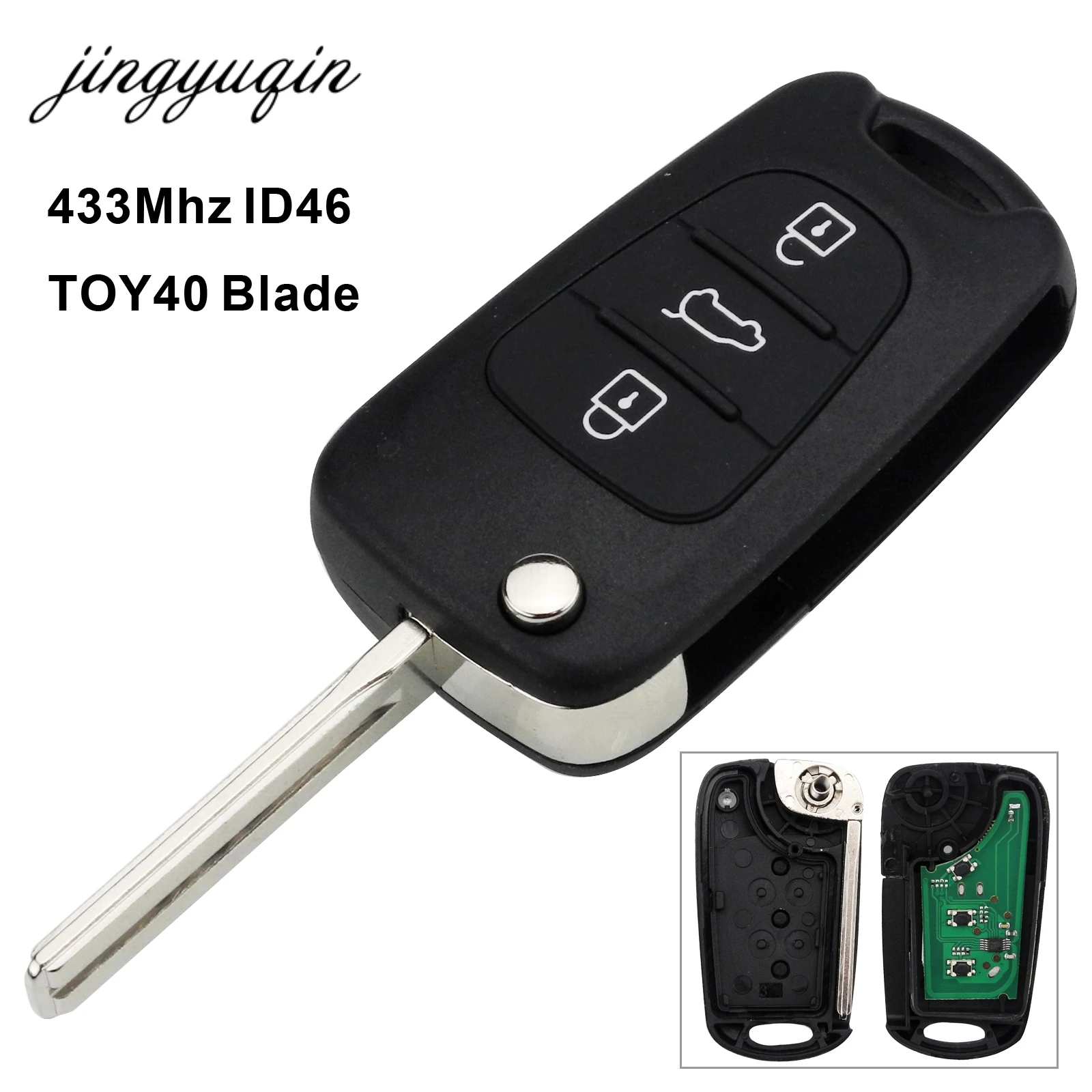 jingyuqin 433MHz Chip ID46 Remote Key Fob Fit For Hyundai I30 IX35 TOY40 Blade Replacement Folding Flip 3 Buttons Car Key