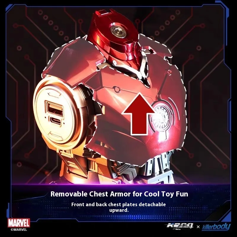 Action figure Iron Man MK3 Busto con hub di ricarica rapida da 65 W Marvel Avengers LED Light-Up da collezione Multi-Port USB-C Ricarica