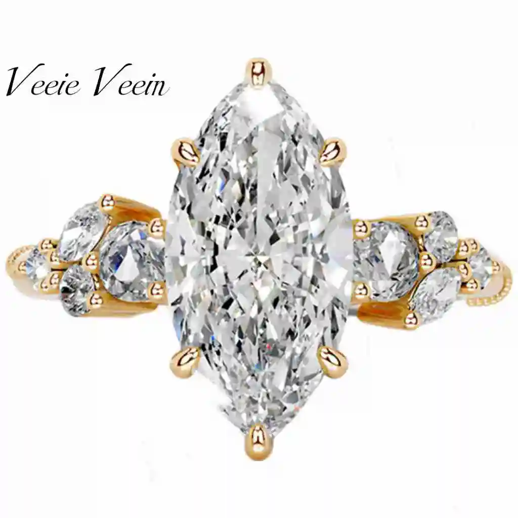 Veeie Veein Jewelry Europe And America Hot S925 Sterling Silver Wedding Ring Luxury Fashion Horse Eye Shape 5 Carat Mozambique