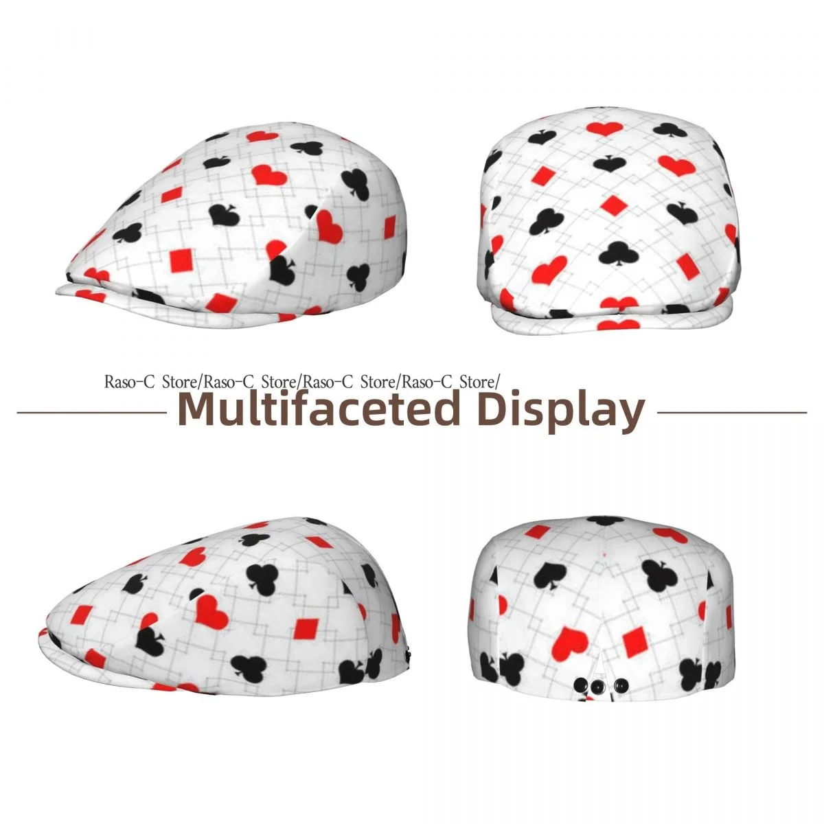 Adult Flat Cap Poker With Card Suits Casino Unisex British Style Newsboy Cap Ivy Peaked Hat Casual Outdoor Driving Beret Hat