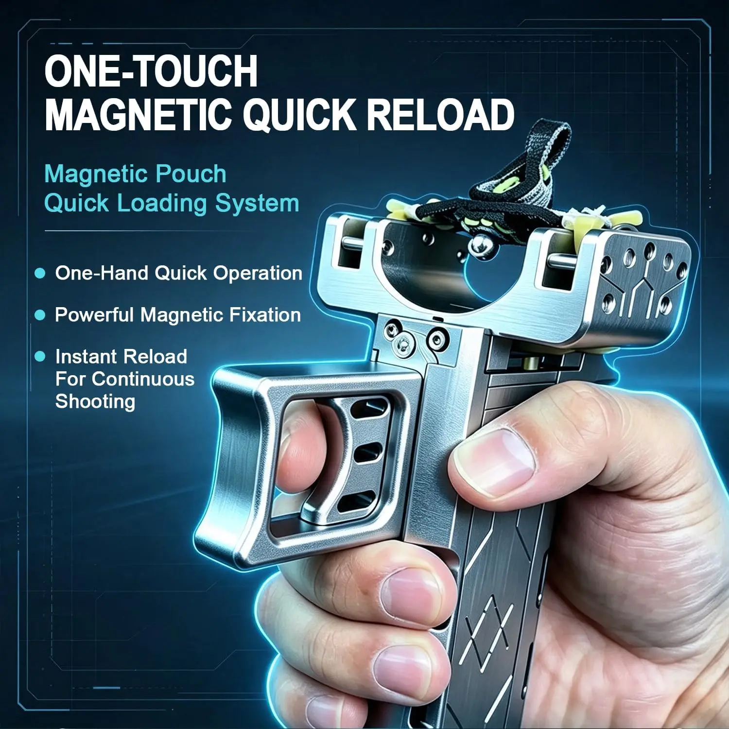 CNC Dual Magazine Aviation Aluminum Automatic S Lingshot Magazine Rubber Band Combination Tool Top-Selling Outdoor Shooting Toys