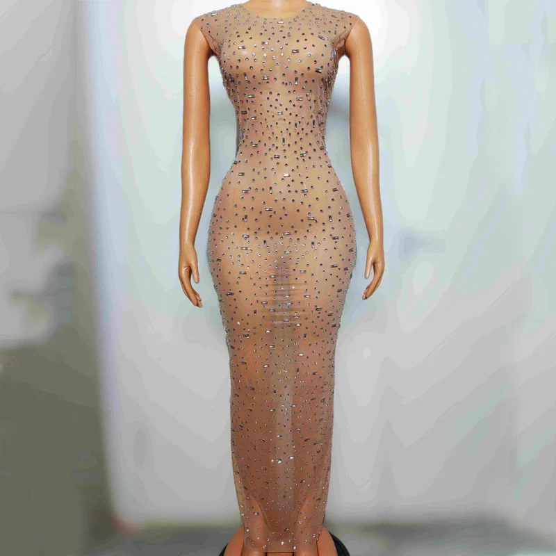 8 Colors Full Rhinestones Party Dress Women Celebrate Festival Outfit Stage Catwalk Gogo Costumes Evening Prom Dresses XS7525