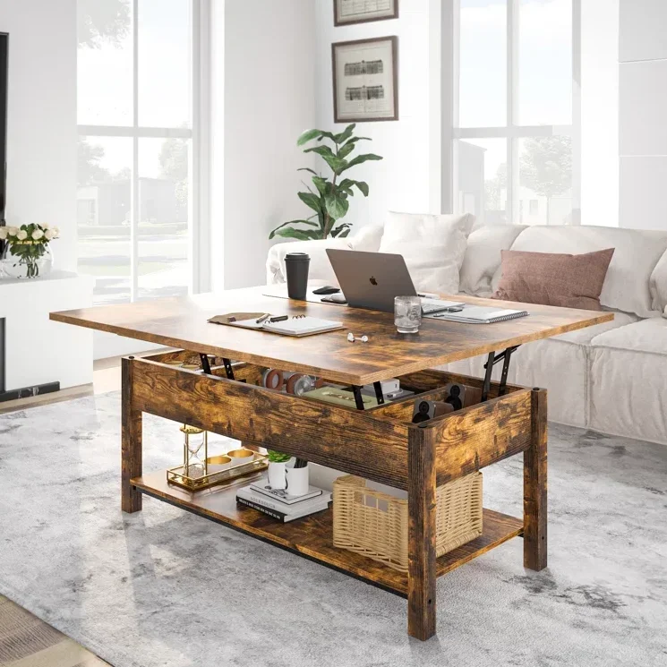 Lift Top Square Coffee Table 4-in-1 Multi-Functional Large Coffee Table with Storage Extendable Dining or Work Table