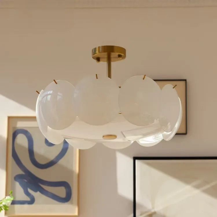 زجاج ضوء السقف الحديثة الحد الأدنى كريم الأبيض ثريات السقف غرفة المعيشة غرفة الطعام غرفة نوم ضوء ديكور المنزل E14 #1