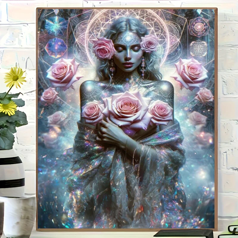 DIY Diamond Painting Sacred Geometry Divine Feminine Art Pink Roses Cross Stitch Kits Square Round Diamond Mosaic Embroidery