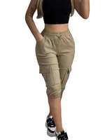 Summer Women's Slim-Fit Capri Trousers Solid Color Casual Multiple Pocket Lace-Up High Waist Tight Leggings Capri Pants - Image 6