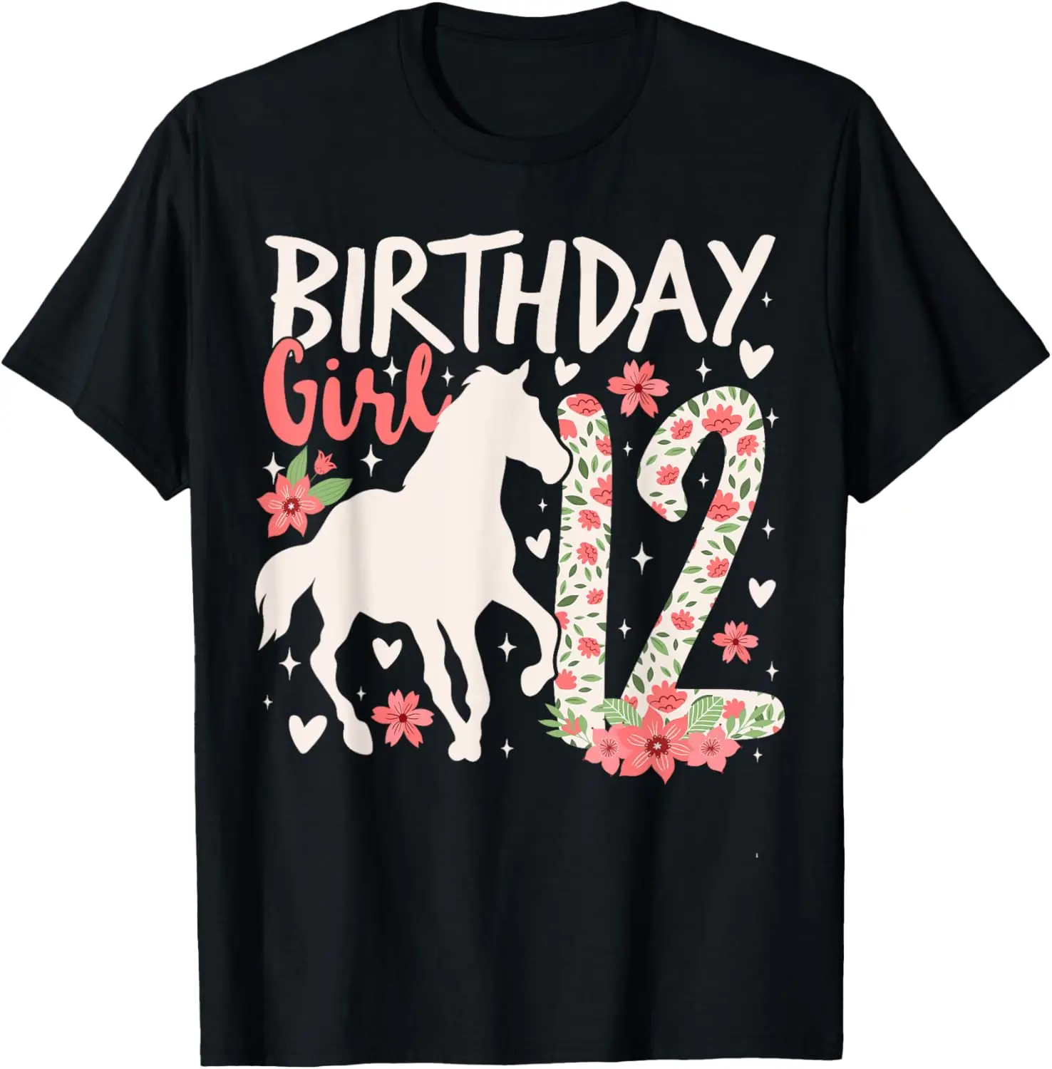 12 Year Old Horse Theme 12th Birthday Girl Cute Horses Lover T-Shirt