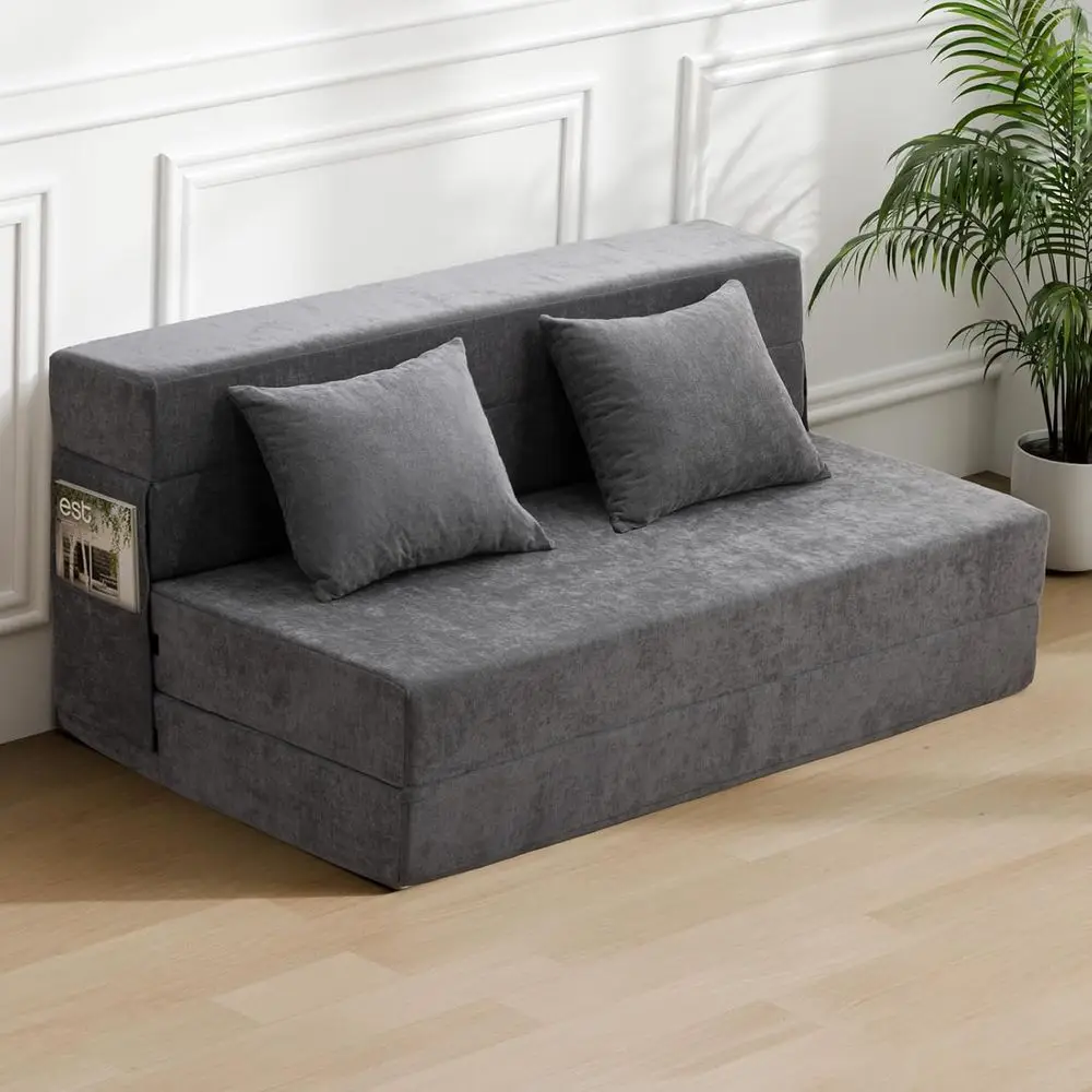 Convertible Sleeper Chair with Pillow, Grey, Queen Size, Ideal for Living Room, Dorm, Guest Room, or Home Office