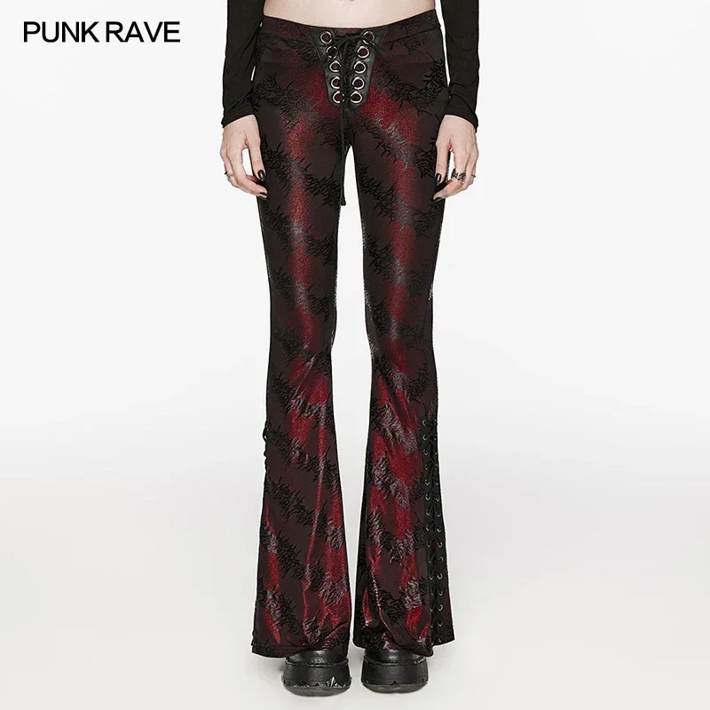 PUNK RAVE-Pantalon évasé serré taille basse pour femme, style punk, 03/Sexy, arbre, Bergame, Fj2 couleurs disponibles