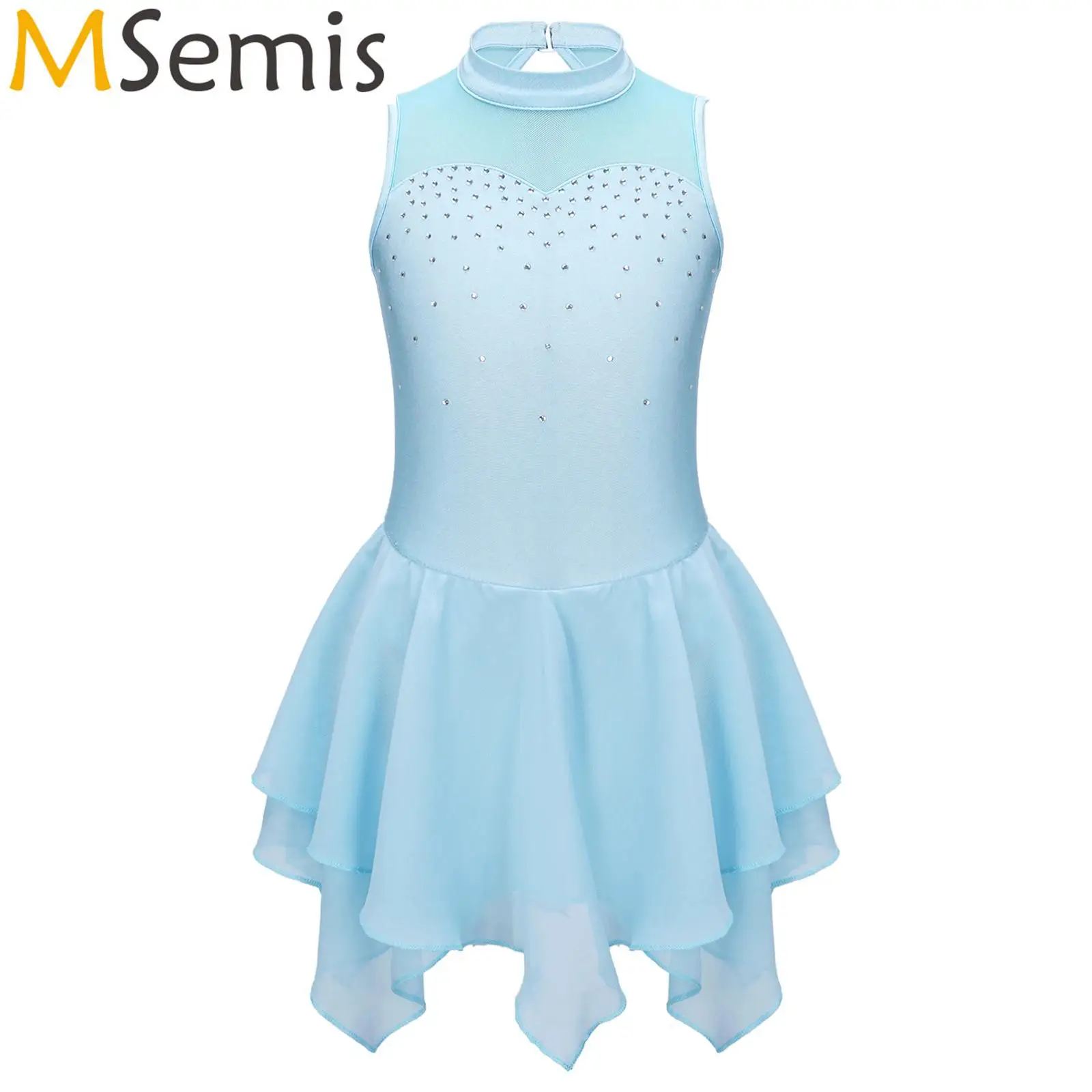 

Child Girls Gymnastics Leotard Ballet Lyrical Tutu Skirt Costume Shiny Rhinestone Gymnastics Artistic Figure Skating Dance Dress