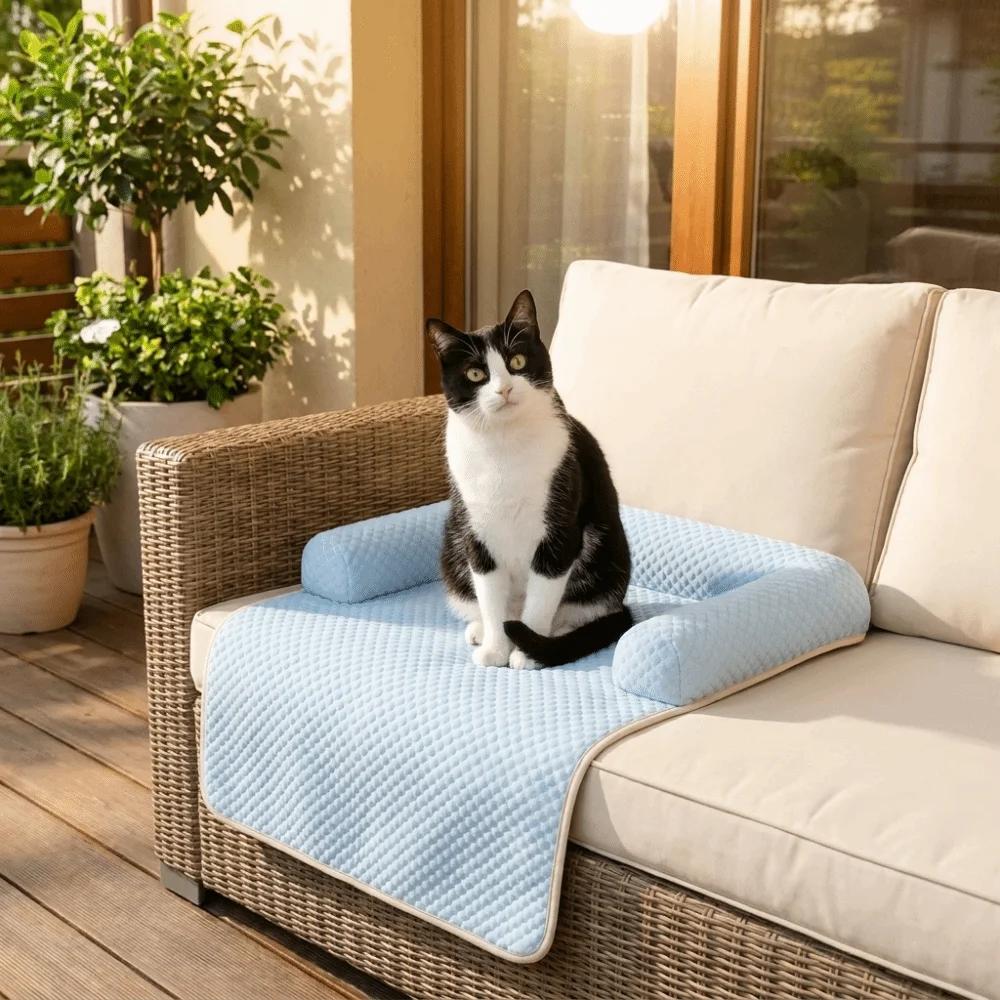 Dog Sofa Bed Breathable Dog Cooling Mat Non-Slip Detachable Dog Sofa Cushion Comfortable with Pillow Cat Cold Bed Mat Bedroom