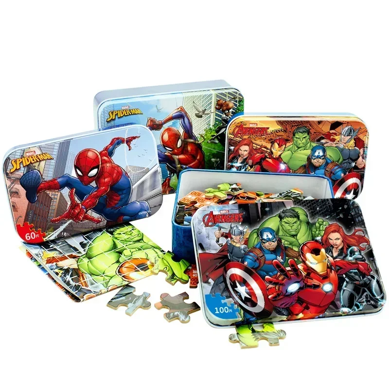 Iron Box 100 Wooden Toys Marvel Avengers Spider Man Children\'s Puzzle Children\'s Puzzle Toys  Children Birthday Christmas Gifts