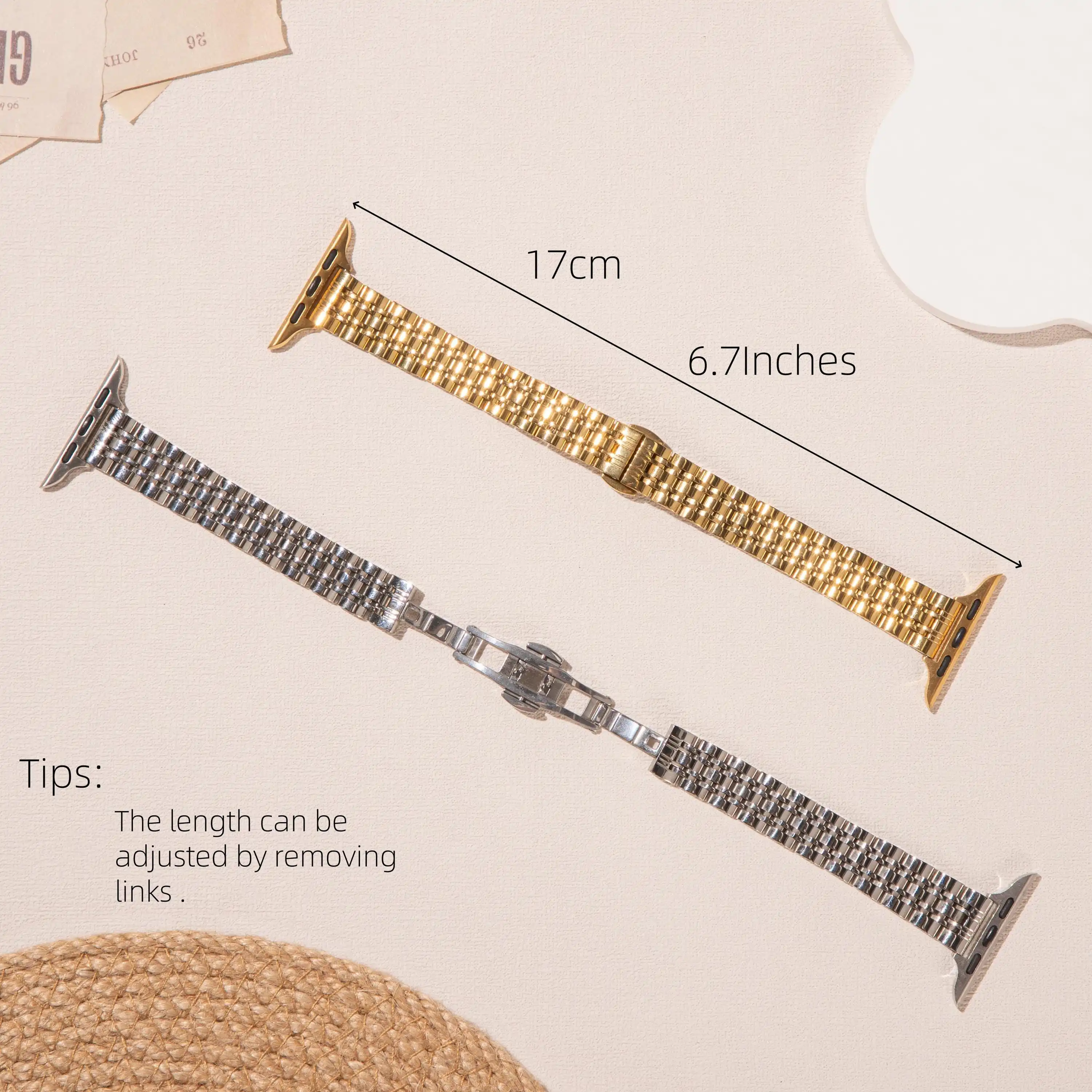 Schlankes Damen-Uhrenarmband aus Edelstahl und Metall für Apple Watch 38/40/41 mm, 42/44/45/46/49 mm, geeignet für iWatch-Serie SE987654321 – Detail 3
