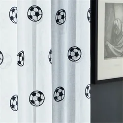 Children's Room Football Embroidered Window Screen Curtains for Living Dining Room Bedroom Tulle Embroidered Custom