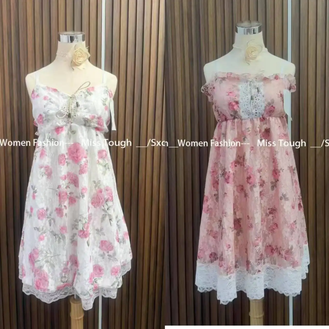 Woman Sweet Kawaii Y2k Min Dress Lolita Cute Sleeveless Floral Dress Spicy Girls Lace Up Ruffle Slim Fit Dresses Design Chic