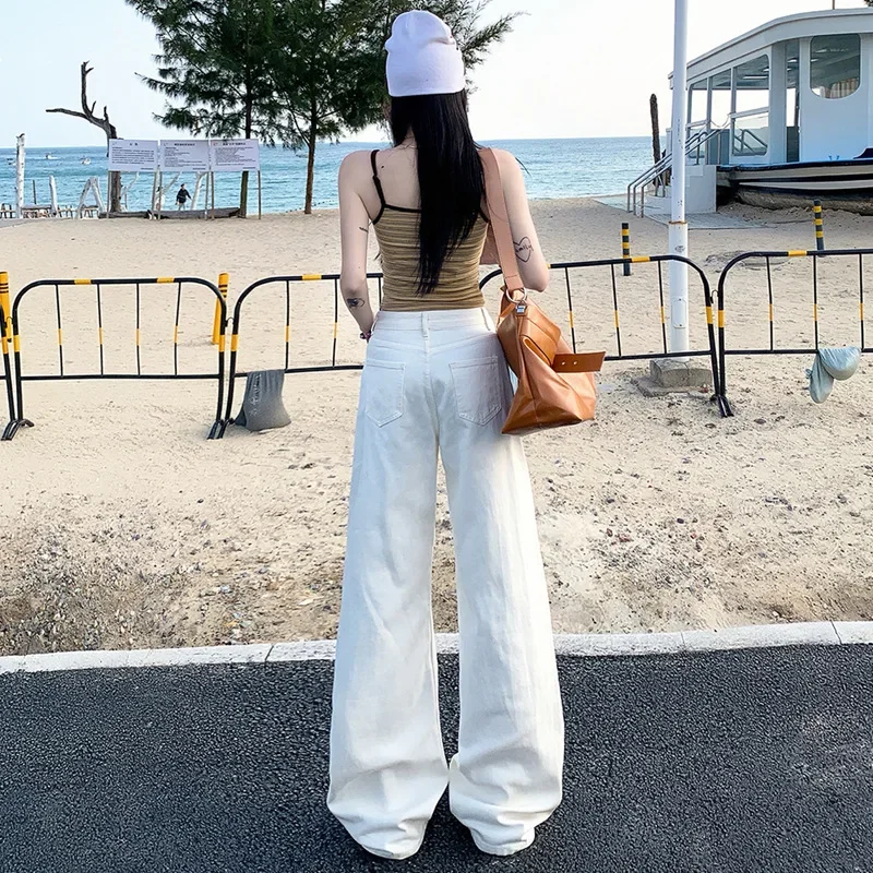 2025 아메리칸 레트로 심플 와이드 레그 진, 여성용 사계절 신상 패션 편안한 루즈핏 캐주얼 롱진