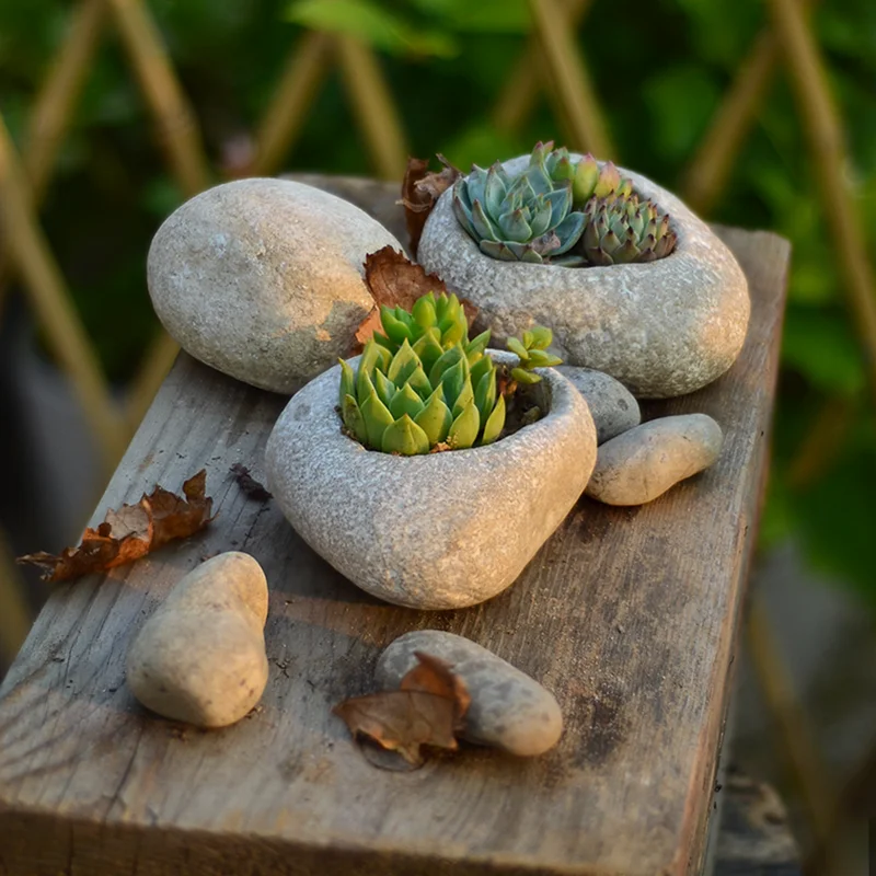 Imitation Pebble Succulent Small Flower Pot, Irregular Desktop Combination Succulent Planter, Indoor Green Plant Pot