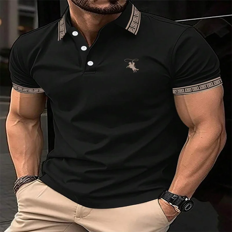 Manfinity Mode Men's Horse Print Clothing Puzzle Polo Shirt Manfinity Dauomo Men's Polo Shirt Ribbed, Casual Simple F - Image 3