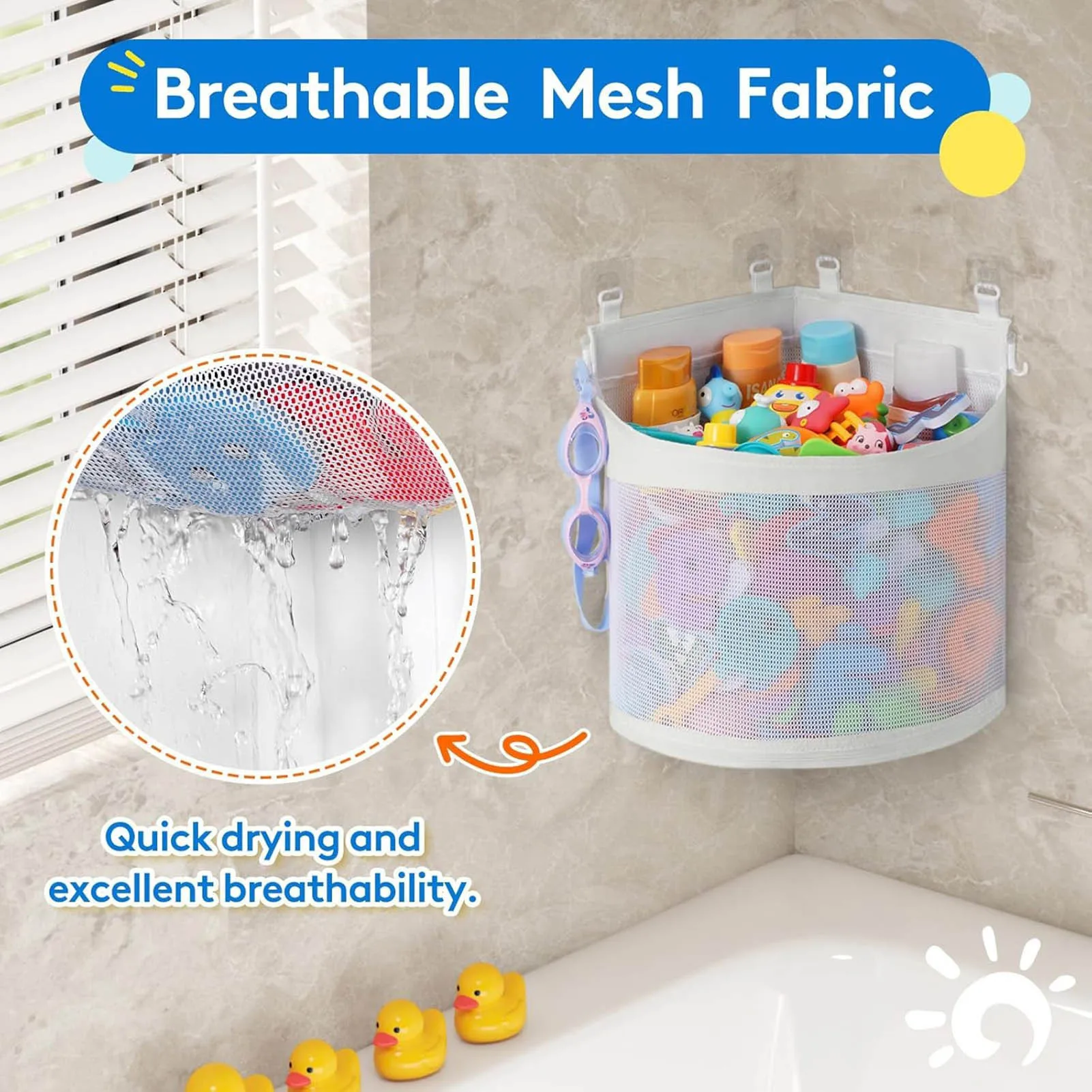 Organizador de Brinquedos de Banho com Grandes Aberturas, Suporte de Brinquedos de Chuveiro Montado na Parede de Fácil Acesso para Organizar e Classificar Brinquedos