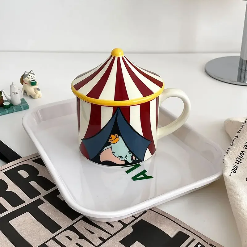 Disney Dumbo Water Cup Circus Ceramic Mug Cartoon Action Figure Collectible Cup with Cover Creative Coffee Cup Milk Cup Gifts