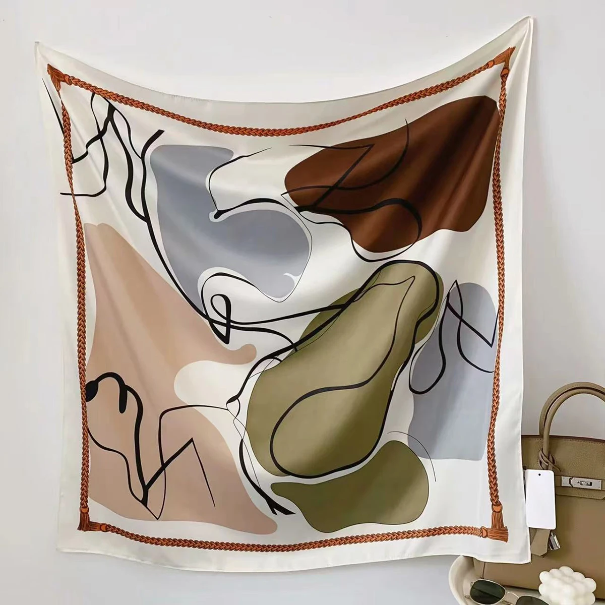 وشاح حريري مطبوع بكتل ملونة بسيطة ، وشاح متعدد الاستخدامات من نسيج التويل ، مظلة شمسية مربعة كبيرة ، هدية جمع الحجاب ، 90 + #3