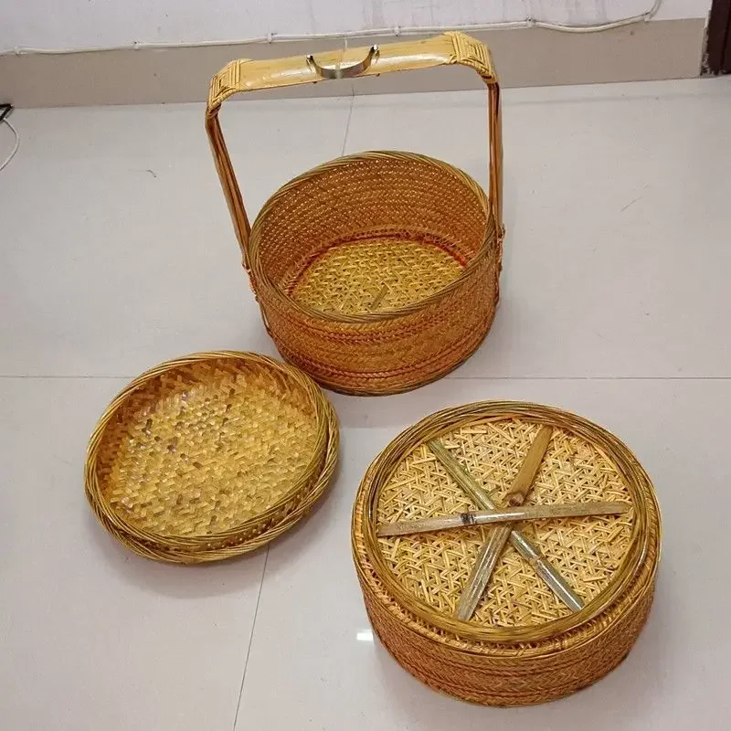 Wild bamboo handmade bamboo weaving drawing color oiling basket deburring polished high-end basket Minnan bamboo weaving