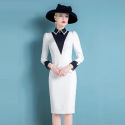 High End Temperament Celebrity Hepburn Xiaoxiangfeng New Spring White Long Sleeve Dress