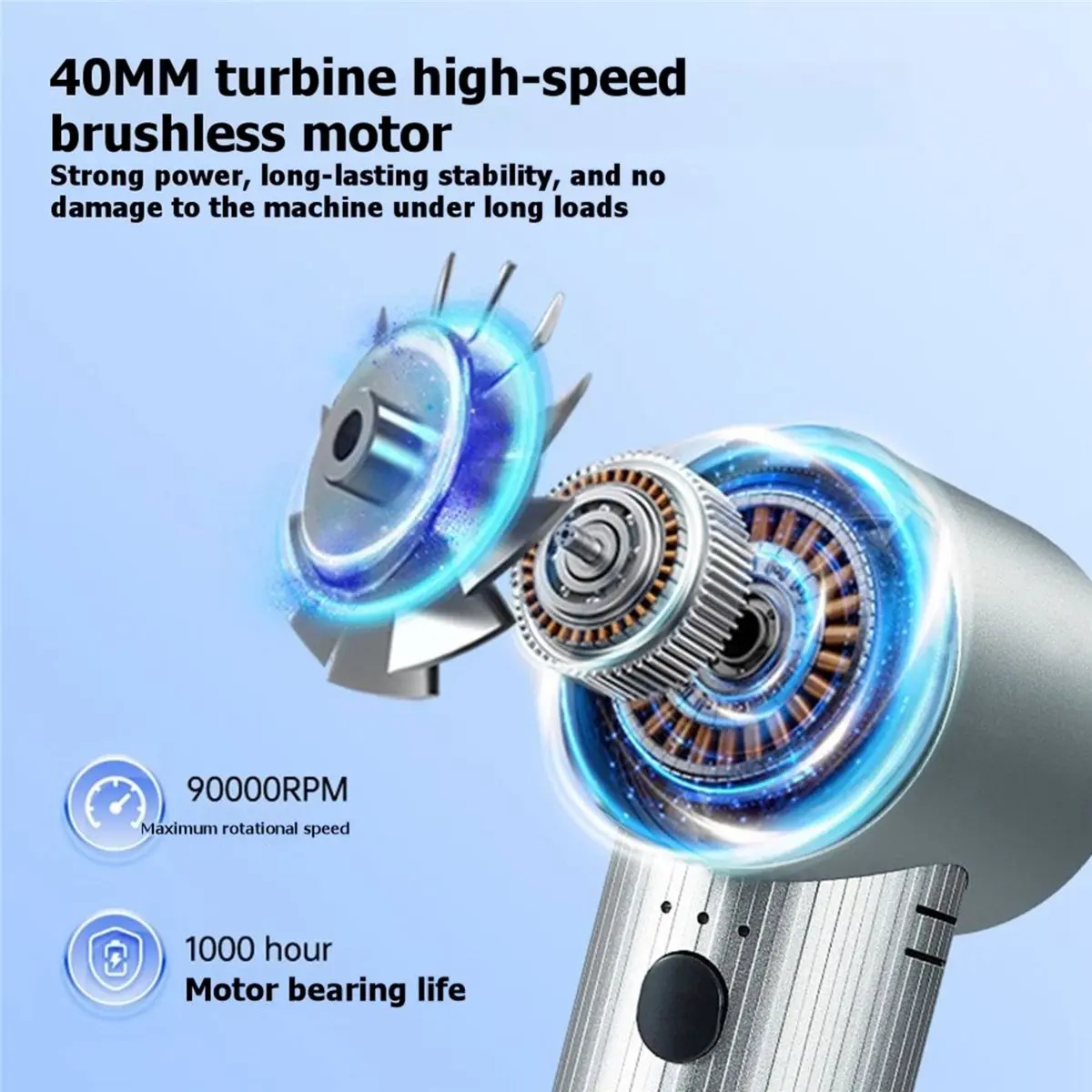HGHO 40mm Turbo Fan 90000RPM Super Power Cordless Electric Air Duster Powerful Air Blower 500g Thrust Power Handheld Dust
