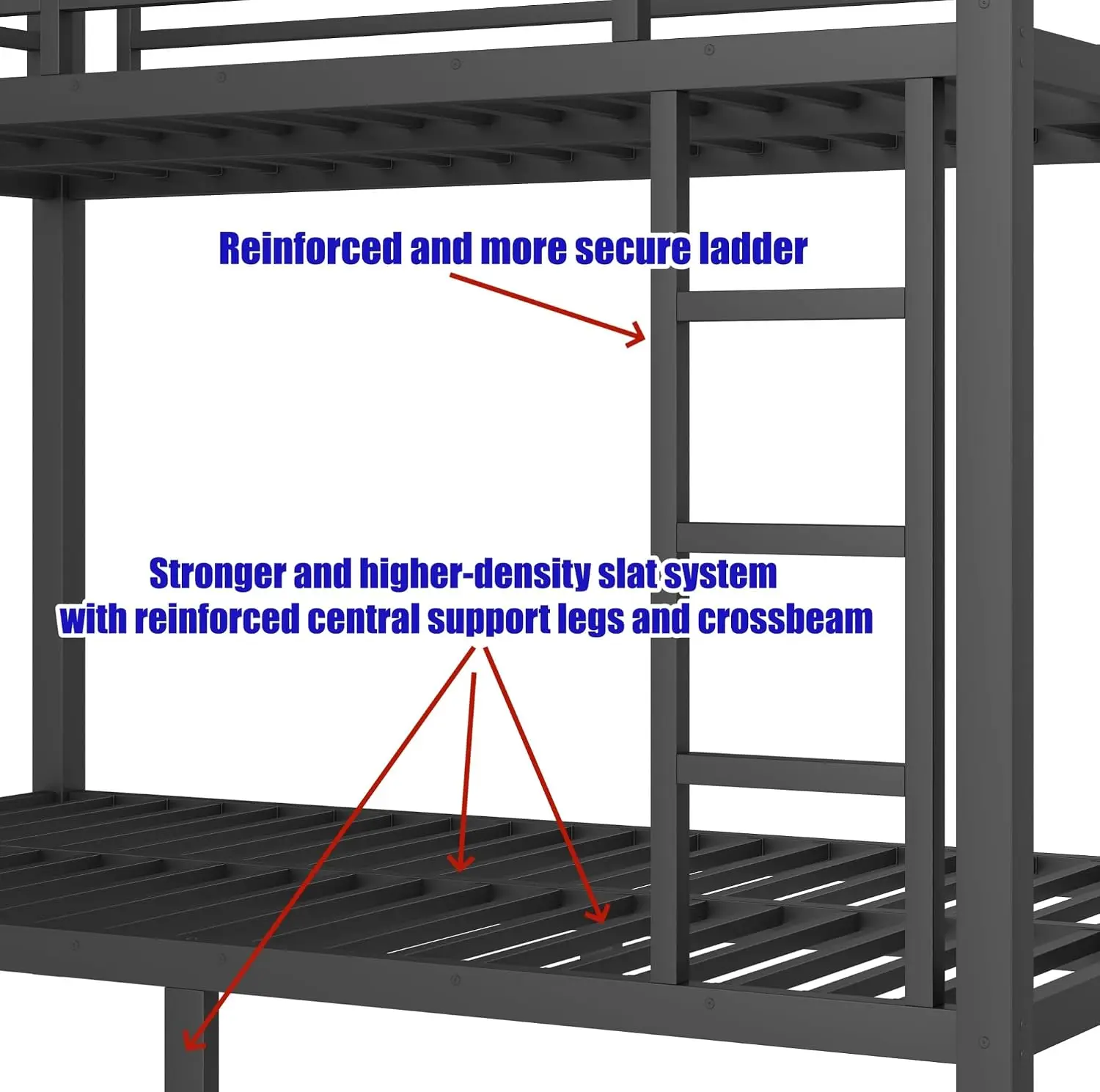 Upgraded Heavy Duty Metal Twin XL Bunk Bed Frame, Thickened Stable Steel Bed Frame for Dorm Bedroom, Customized view 6