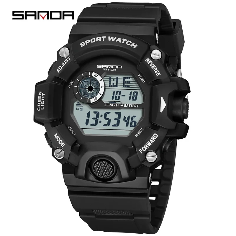 SANDA-Reloj de pulsera para hombre, cronógrafo electrónico con movimiento Digital, esfera luminosa con pantalla Led, resistente al agua, para